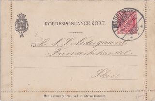 Denmark - 1896 8 Ore Carmine Ps Letter Card H&g 8 Middelfart Cover To Skive