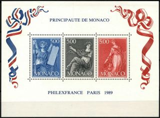 087.  Monaco 1989 Stamp M/s Philexfrance Paris.  Mnh
