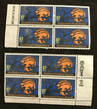 8 Vintage Us Postage Stamps 10 Cent Lot Sleepy Hollow 1974 Two Sets