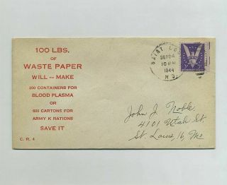 1944 Wwii Ww2 Us Patriotic Propaganda Cover Envelope 100 Lbs Waste Paper Wz7412