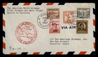 Dr Who 1947 Philippines Manila To Calcutta First Flight Pan Am Air Mail C122385