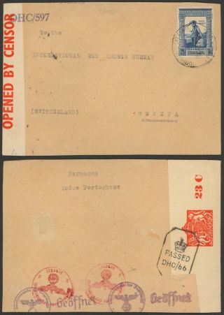 Portuguese India Wwii 1943 - Cover To Geneva Switzerland - Censor D114