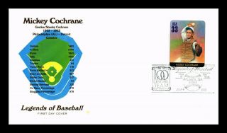 Dr Jim Stamps Us Mickey Cochrane Statistics Baseball Legends First Day Cover