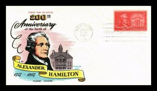 Dr Jim Stamps Us Alexander Hamilton Bicentennial Fdc Fluegel Cover Scott 1086