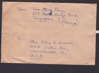 Malaya Perlis 1961 cover to the USA with Singapore cancel 2