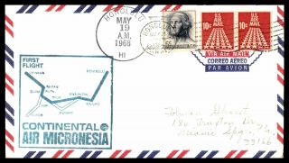 Mayfairstamps Us Flight 1968 Continental Air Micronesia Honolulu Cover Wwb_32503