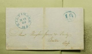 Dr Who 1847 Baltimore Md Stampless F/l Paid 10c To Boston Ma E51933