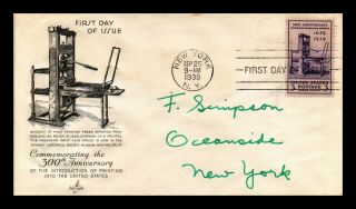 Dr Jim Stamps Us Printing Press In America Art Craft First Day Cover Scott 857