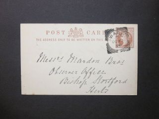 Gb Hertfordshire Stationery 1894 Qv 1/2d Brown Postcard Ware Squared Circle Pmk