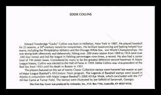 US COVER EDDIE COLLINS LEGENDS OF BASEBALL FDC ARTMASTER CACHET 2