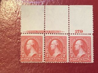 Us Scott Cat 267 Mnh Og Imprint Plate Strip Of 3 Washington 2c Stamps S&h