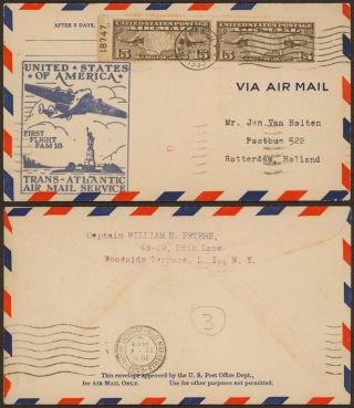 Usa 1939 - 1st Flight Air Mail Cover Usa Rotterdam Netherlands 30521/3