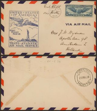 Usa 1939 - 1st Flight Air Mail Cover Usa Amsterdam Netherlands 30521/4