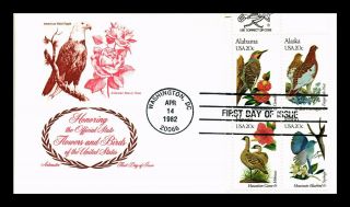 Dr Jim Stamps Us State Birds Flowers First Day Cover Block Of Four Mr Zip