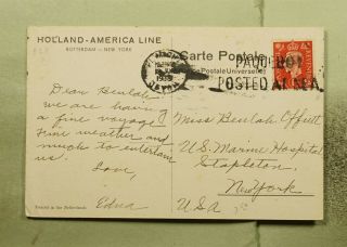Dr Who 1938 Gb Maiden Voyage Nieuw Amsterdam Ship Postcard To Ny Usa E72811