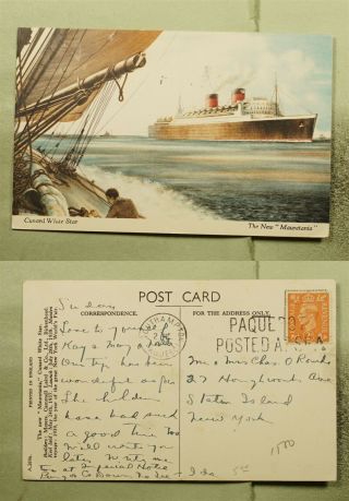 Dr Who 1948 Gb Paquebot Mauretania Ship Postcard Southampton To Ny Usa E72807