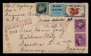 Dr Who 1940 Duquesne Pa Registered Airmail To Germany Prexie Pair E42458