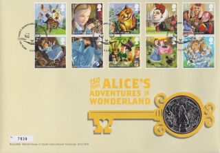 Gb Stamps First Day Cover 2015 Alice In Wonderland With Medallion