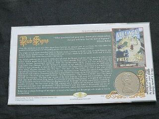BENHAM 2003 PUB SIGNS First Day COIN Cover.  Isle of Man ' MAYFLOWER ' Crown Signed 2