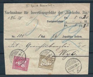 Switzerland 1881 Newspaper Insertion Request With 2c & 10c - Bishofszell Zeitung