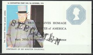 Great Britain,  1974 Issue.  Sir Winston Churchill On Postal Valid Sheet.  Specimen