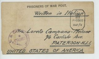 Mr Fancy Cancel Ww Ii Prisoner Of War Letter In Italian Censored 1944 Ltr 1596