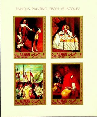Uae Ajman Famous Paintings Of Velazquez Imperf Fine Sheet