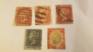 Gb Qv 2d Blue Two Pence Plate 8 And 4 Other Stamps