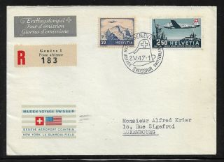 Switzerland 1947 Air 2f.  50 Douglas Dc - 4 Sg 472 On Registered Cover To Luxembourg