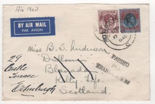 1940 Malaya Kgvi Air Mail Cover Singapore To Kelty Redirected Edinburgh Scotland