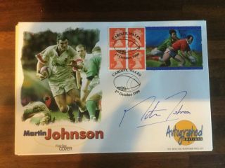 Rugby Label 1999 Cardiff Wales Signed Martin Johnson Autograph Editions Official