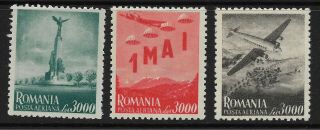 Romania 1947,  Airmail,  Labour Day,  Sg.  1888 - 1890,  Unmounted.