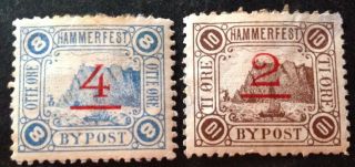 Norway Hammerfest 1888 2 X Stamps With Overprints Hinged