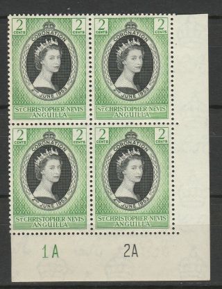St Christopher Nevis Anguilla 1853 Coronation Plate Block X4 Plates 1a 2a