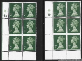 Gb 1971/96 2p Plate Block Of 6 X 2,  Sg Ug7/x1001,  Plate 1,  1 & 2,  2.  Row 18.  Mnh