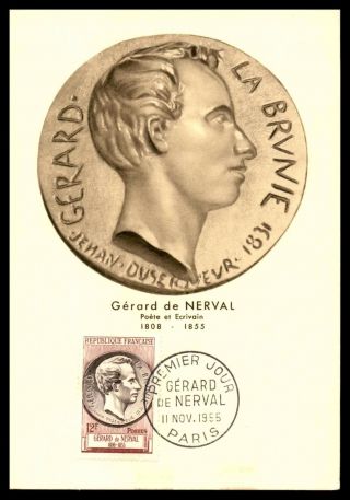France Gerard De Nerval 12f Issue 1955 Maximum Card Fdc