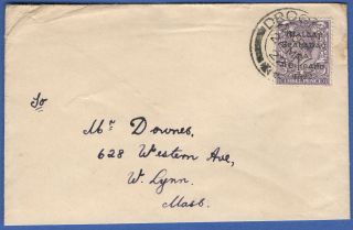 W595 - Ireland 1922 3d Rate Cover,  Type 1 Ovpt,  Drogheda W.  Lynn,  Mass,  Usa