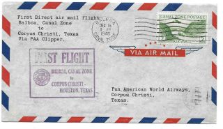 United States Postal History Cover First Flight Canal Zone - Texas Canc Yr 