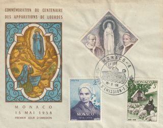 1958 Monaco Fdc Cover 100th Anniversary Of Apparition Of Virgin Mary At Lourdes