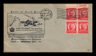Dr Jim Stamps Us Battle Of North Point Defenders Day Cover Baltimore 1933