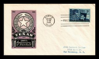 Dr Jim Stamps Us Texas Centennial First Day Ioor Cover Scott 938 Austin
