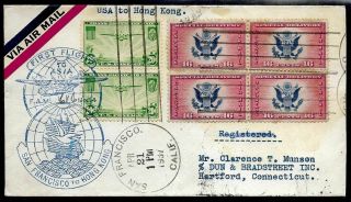 San Francisco To Hartford Ct Via Hong Kong 1937 First Flight Clipper Flown Cover