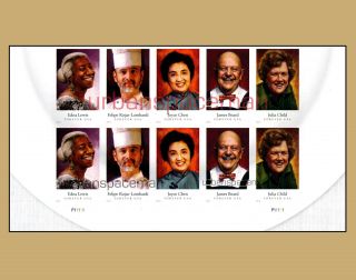 4922b - 26b Celebrity Chefs Five Designs Julia Child Imperf Plate Block Of Ten