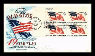 Dr Jim Stamps Us 49 Star Flag Old Glory Alaska Statehood Fdc Cover Plate Block