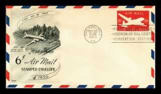 Us Cover Air Mail 6c Stamped Envelope Fdc Slogan Cancel Fleetwood Cachet
