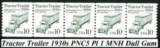 Tractor Trailer 1930s Transportation Coil Mnh Pnc5 Strip Of 5 Plate 1 Scott 2457