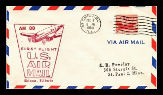 Dr Jim Stamps Us Chicago Am 88 First Flight Air Mail Cover Indianapolis 1954