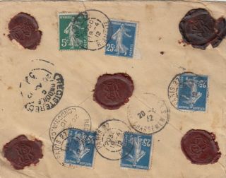 Stamps France Registered Vintage Envelope With Wax Seal - See Scan For Details