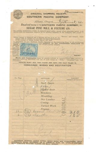 Southern Pacific Railroad 1901 Receipt W/revenue Stamp