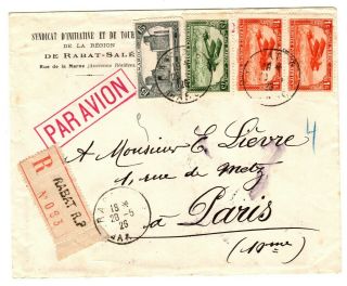 French Morocco 1926 Registered Air Mail Cover - Rabat To Paris